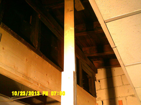 Temporary bracing used to support the roof while the rotted roof support was replaced.