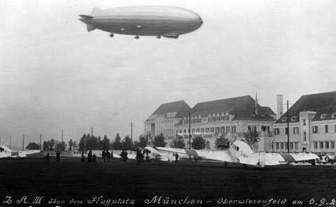 Das nördliche Ende des Flugplatz Oberwiesenfeld entlang der Moosacher Straße. Aufnahme von 1924 Quelle: Knorr-Bremse AG