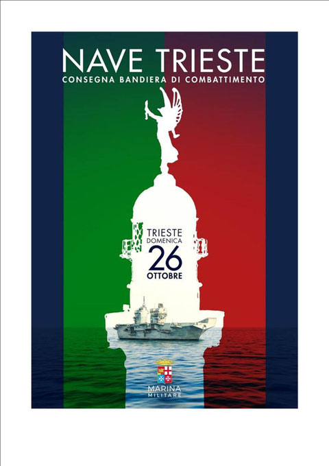 Cerimonia consegna bandiera e cofano a nave Trieste 