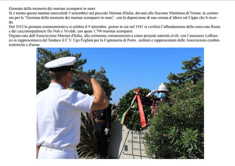 Cerimonia dispersi in mare 9.9.2020 .