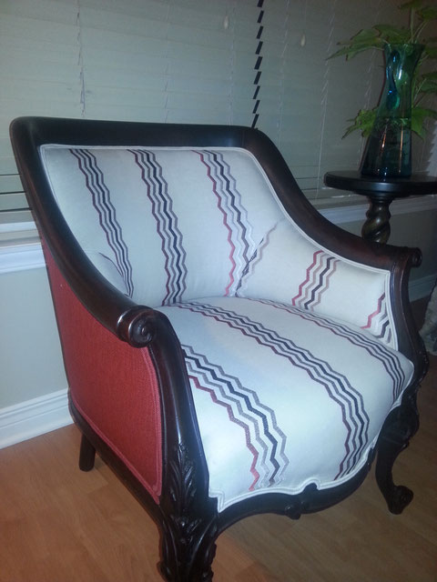 A beat up antique mahogany chair beautifully restored and reupholstered