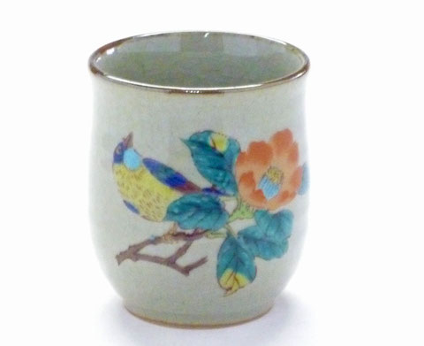 九谷焼【お湯呑】小 椿に鳥【裏絵】