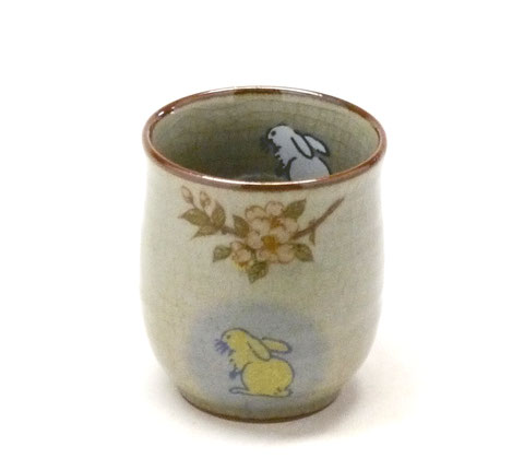 九谷焼『お湯呑』小 白兎しだれ桜『中裏絵』