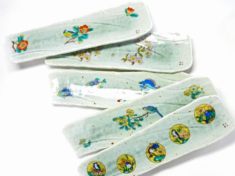 九谷焼『焼き魚用長皿』絵変り5枚『裏絵』