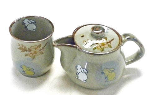 九谷焼『茶器・急須・ティーポット2点セット』小 白兎しだれ桜【裏絵】