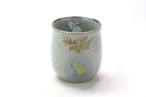 九谷焼『お湯呑』大 白兎しだれ桜『中裏絵』