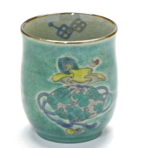 九谷焼【お湯呑】大 宝尽くし紫塗り【中裏絵】