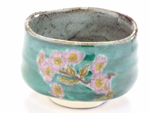 九谷焼『抹茶碗』ソメイヨシノ緑塗り