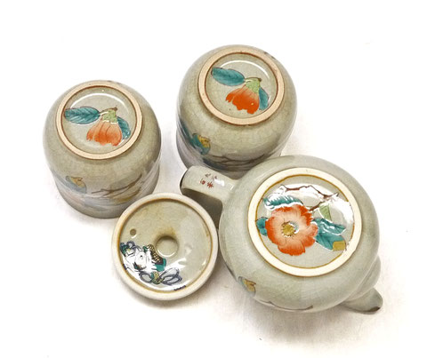 九谷焼【急須 ポット 茶器 お茶の間3点セット】小 椿に鳥『裏絵』