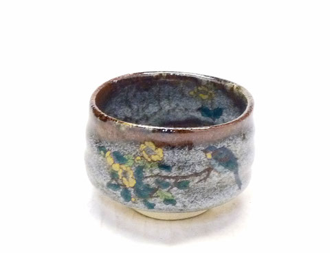 九谷焼【抹茶碗】金糸梅に鳥 中絵
