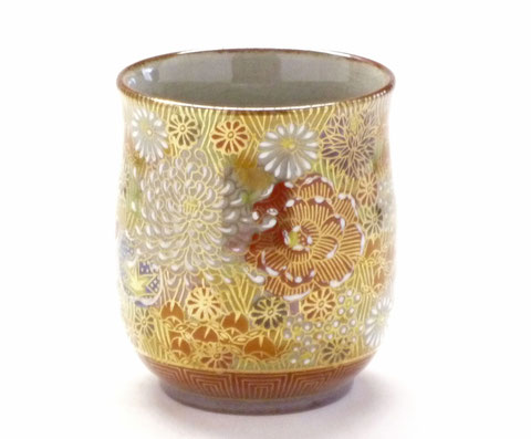 九谷焼【お湯呑】大 加賀のお殿様・お姫様気分(金花詰)『裏絵』