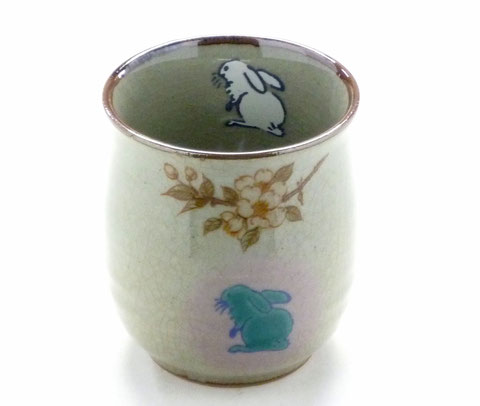 九谷焼 お湯呑 大 白兎しだれ桜 中裏絵