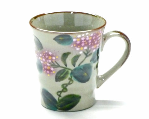 九谷焼『マグカップ』がく紫陽花ピンク&ピンク『背中・裏絵』ピンク