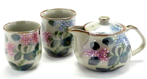 九谷焼【茶器・急須・ティーポット3点セット】大 がく紫陽花【裏絵】