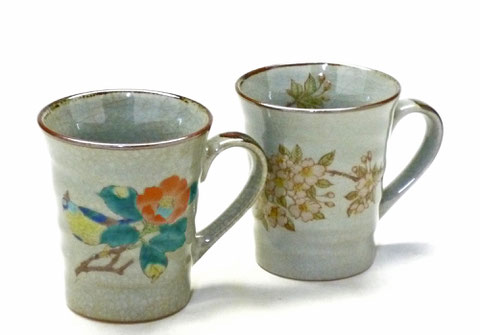 九谷焼 ペアマグカップ しだれ桜&椿に鳥 裏絵