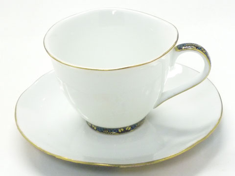 九谷焼【カップ&ソーサー】磁器 青粒+金花詰(傑作)【裏絵】