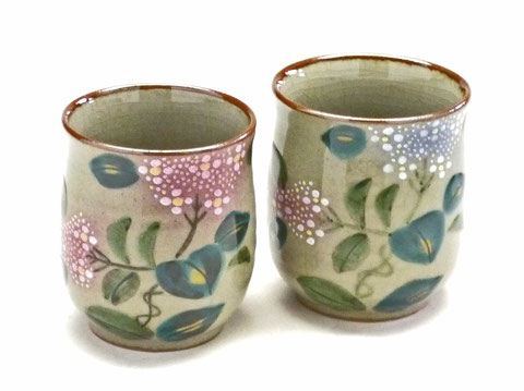 九谷焼【夫婦湯呑】がく紫陽花『裏絵』