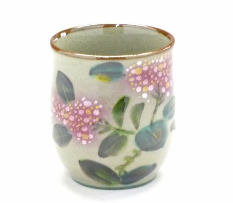 九谷焼【お湯呑】小 がく紫陽花【裏絵】