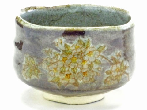 九谷焼『抹茶碗』しだれ桜 紫塗り