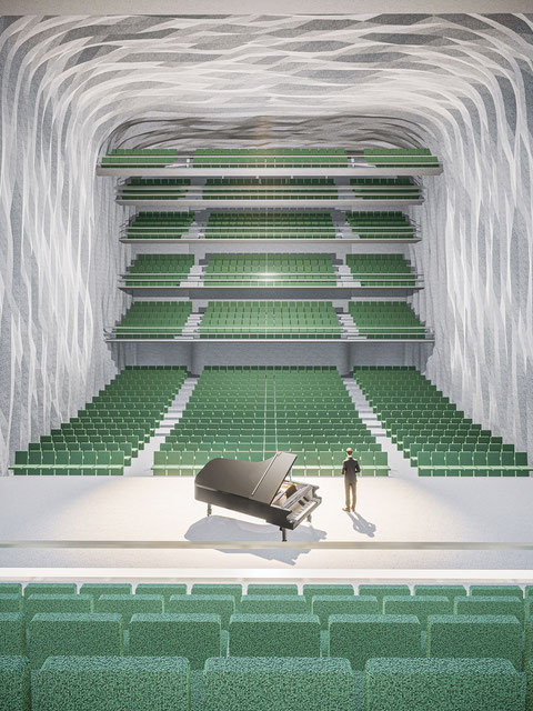 Visualization of the concert hall. Architectural competition concert hall and music school Braunschweig. Transformation of a former department store. In collaboration with Peter Haimerl. Architektur