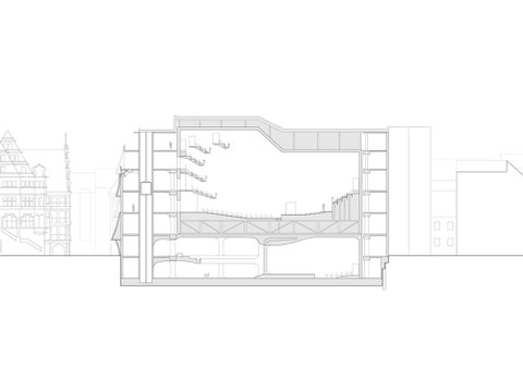 Architectural competition concert hall and music school Braunschweig. Transformation of a former department store. In collaboration with Peter Haimerl. Architektur