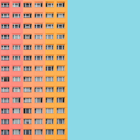 Berlin Plattenbau DDR social housing architecture minimal facade design colorful photography rectangular 