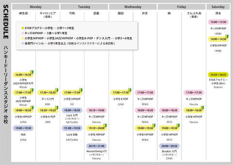 熊本各地で開催している分校のダンスレッスンスケジュール