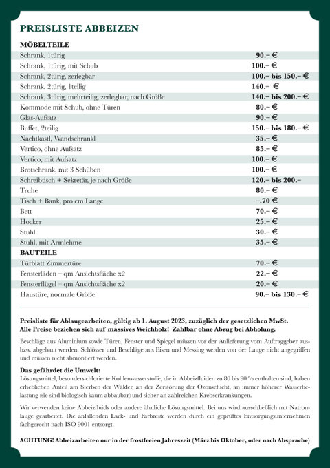 Hausmeisterservice Preisliste 2023