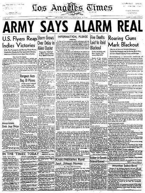 "El Ejército dice que la Alarma fue Real" —Los Angeles Times. 