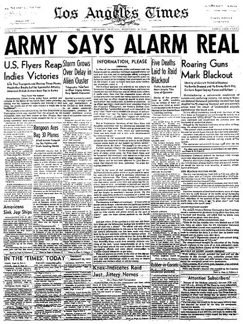 "El Ejército dice que la Alarma fue Real" —Los Angeles Times.