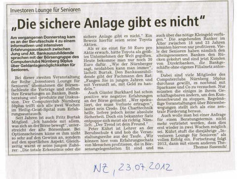 Nürnberger Zeitung vom 23.07.2012 ("Nürnberg plus")