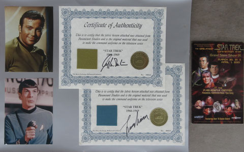 2" square samples on the Movie Exchange COAs, Autographed for me by William Shatner and Leonard Nimoy at Grand Slam IX, Pasadena, 2001