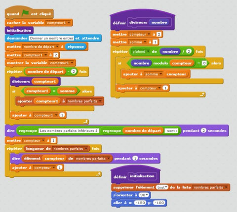 Nombres parfaits : Scratch vs Python - yannick danard math collège