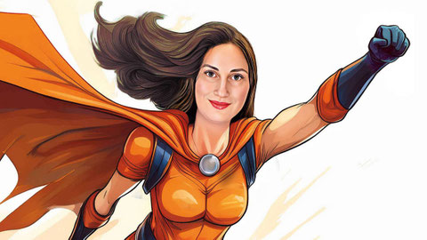 Cartoon: Margret Bacher (GUGL-UG) als Superwoman