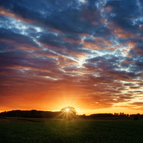 Sonnenaufgang mit gelb-blauem Himmel