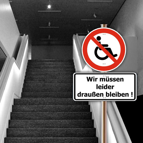 Grafik: Ein Rolli-Verbotsschild vor Treppen