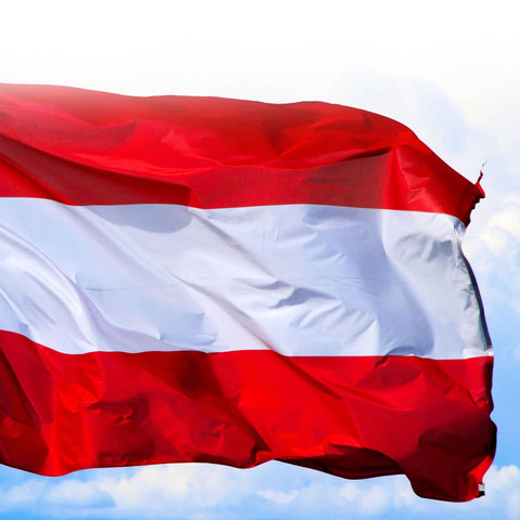 Eine Österreich-Fahne weht im Wind