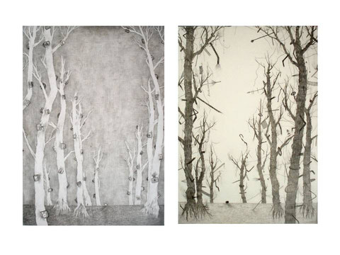 "海の森/The forest of the Sea"   2011   B3     鉛筆、ジェッソ、パネル/pencil gesso on panel