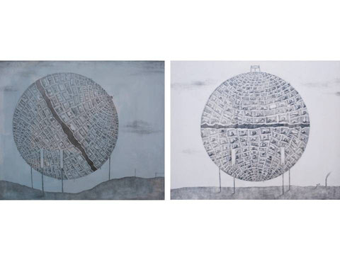 "集合住宅地/The Accomoddation"    2012  44x36.5cm   鉛筆、ジェッソ、パネル/Pencil gesso on panel