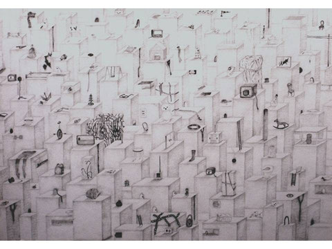 "子供部屋風景/The Childroom"      2010    35x50cm    鉛筆、画用紙/Pencil on paper