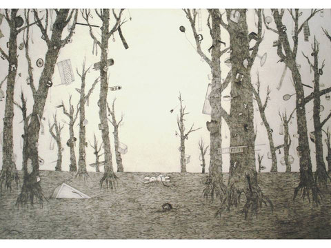 "海の森/The forest of the Sea"     2011    A1      鉛筆、ジエッソ、パネル/Pencil,gesso on panel