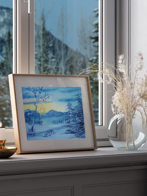 Gerahmte Weihnachtsgrußkarte mit Winterlandschaft