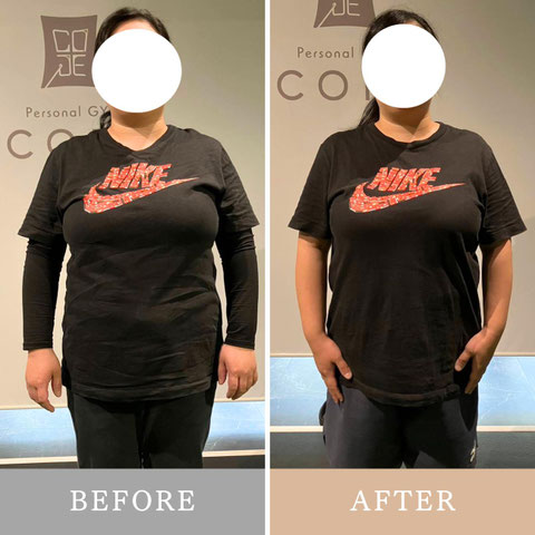 20代女性：体重73.1kg→66.5kg 体脂肪率46.9%→42.7%