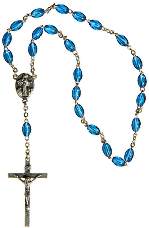 Blue Beaded Cross Rosary