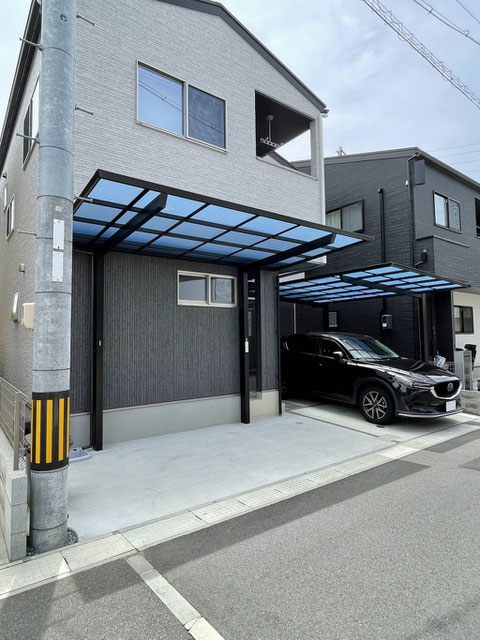 広島市安佐南区　外構リフォーム　サイクルポート兼カーポート