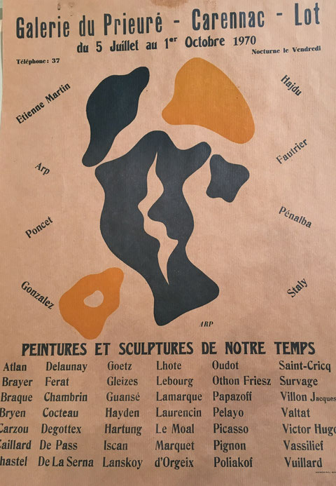 Hans ARP,  Galerie du Prieuré, 1970 exposition Peintures et sculptures de notre temps, 1970 affiche lithographique  en vente à la galerie Agnès Thiébault