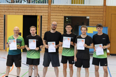 Die Sieger im Doppel: von links: Frank Sachs/Dennis Nagel (3. Platz), Giorgio Becherini/Tim Hitzler (1. Platz), Markus Mader/Tom Heinrich (2. Platz), Nicht auf dem Bild Jakob Gönner (2. Platz),