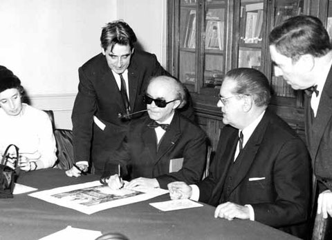 Signature du diplôme, de gauche à droite, Jeanne Demessieux, Norbert Dufourcq, Jean Langlais, Jean-Jacques Grunenwald, Maurice Duruflé.