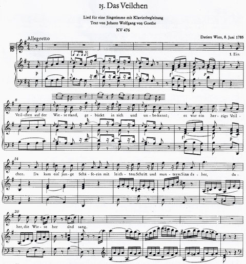 Die ersten 26 Takte von Mozarts Veilchen (NMA III/8). Quelle: Int. Stiftung Mozarteum 2006.