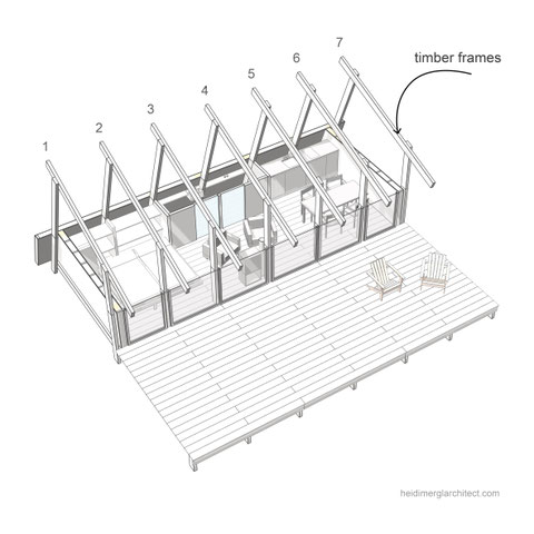 Tiny house 3D interior plan by Heidi Mergl Architect